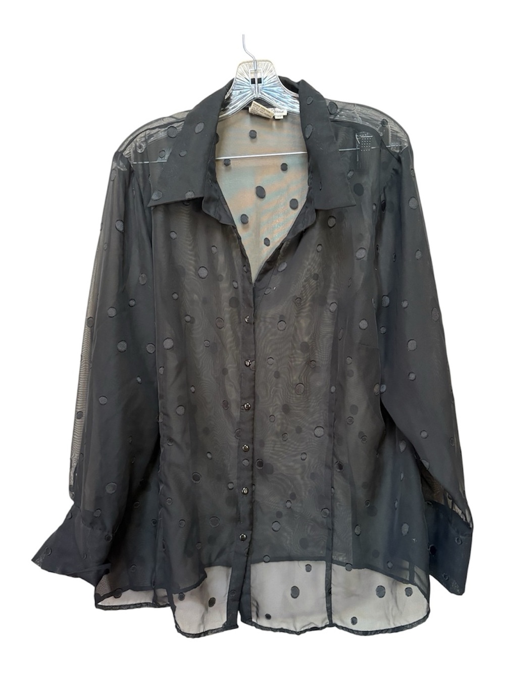 Vintage Sheer Polka Dot Blouse 2X Whimsigoth Witchy Romantic Black